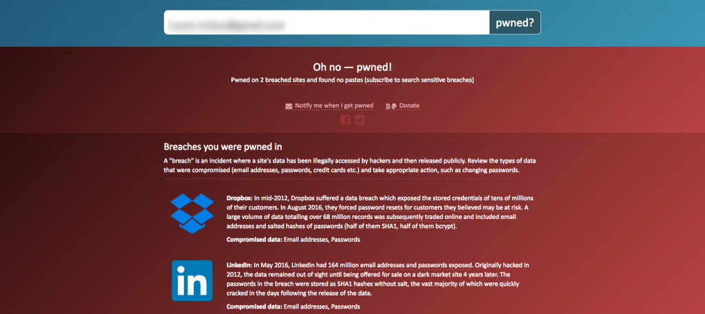 haveibeenpwned screen grab